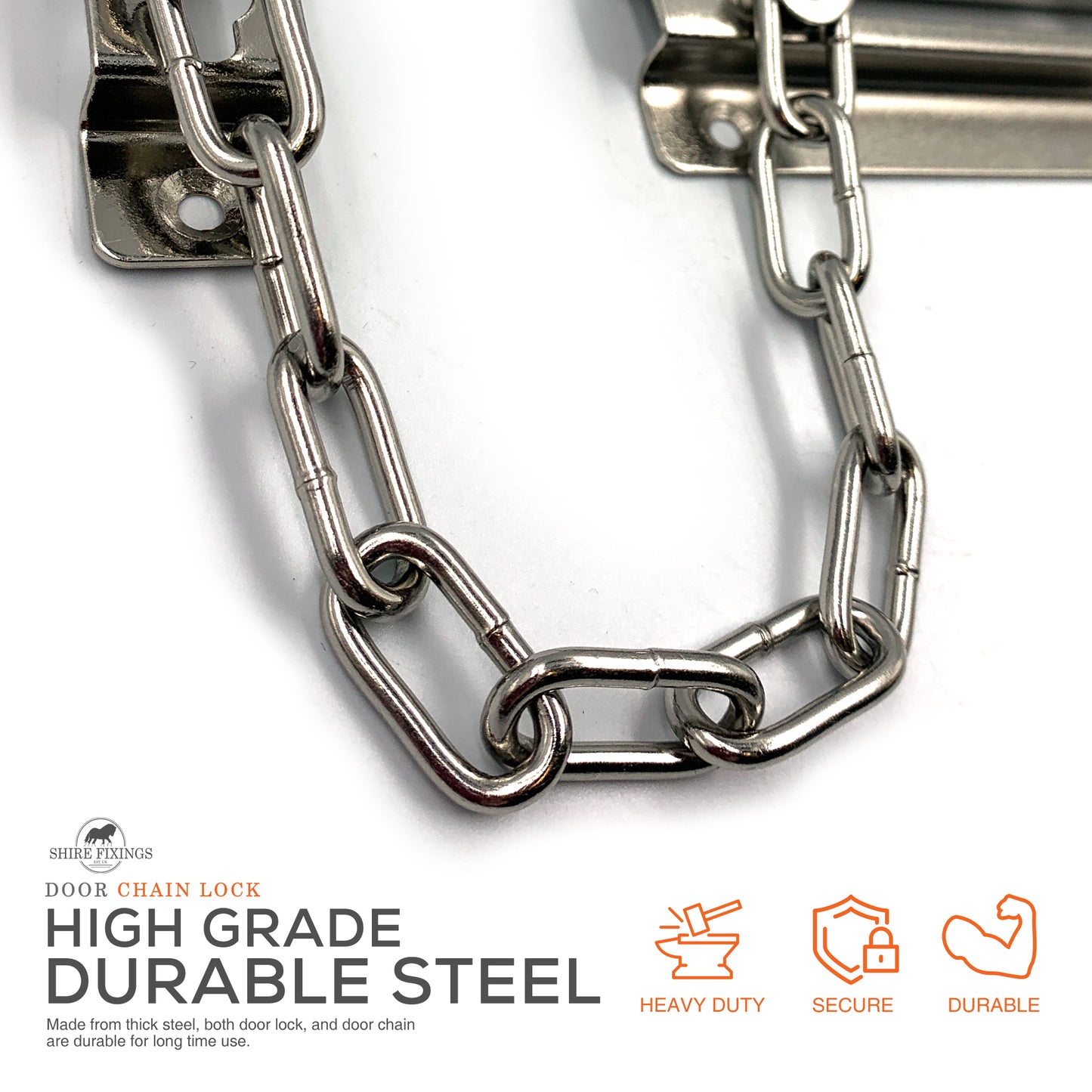 Shire Fixings Door Chain Lock Internal Door Restrictor/Limiter Security Chain Lock for Front Door or UPVC Doors 1 Piece of Chrome Plated Steel Door Safety Chain with Complete Fittings