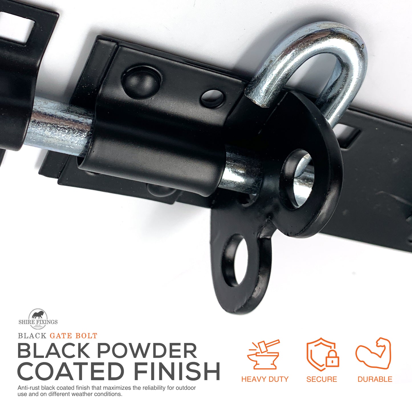 Shire Fixings Pack of 2 100mm (4'') Gate Bolts | Black Coated Finish Garden Bolt Heavy-Duty Sliding Lock Shed Locks, Locks for Wooden Gates and External Doors (2 Door with Screws)