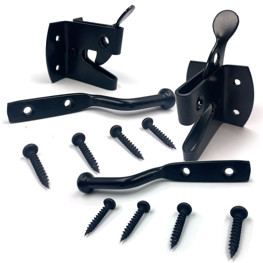 Gate Latch for Wooden Gates, Self-Locking Garden Gate Latch with Rust Resistant Black Coated Finish, Heavy-Duty Door Latch for External Doors, Pack of 2 Gate Catch